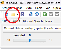 Imagen de botón para abrir un documento en Balabolka..