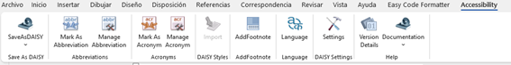 Imagen de SaveAsDAISY en Microsoft Word.