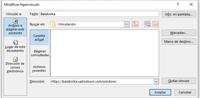 Imagen de hipervínculos en MS Word.