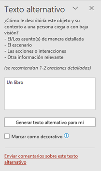 Imagen Panel texto alternativo en MS PowerPoint.