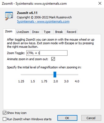 Pantalla principal de ZoomIt